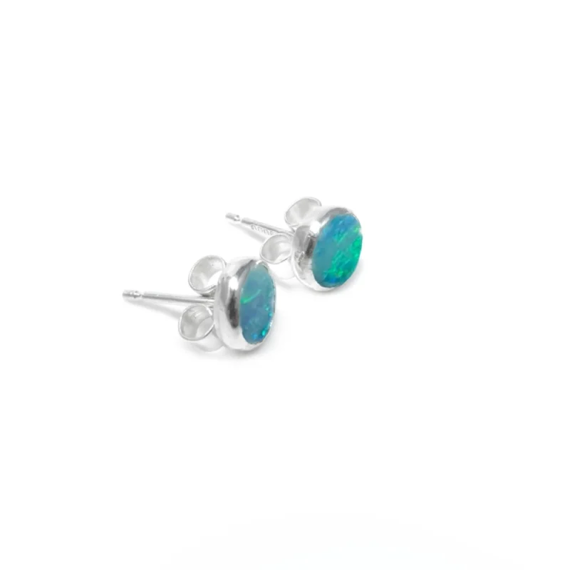 sterling silver and 5mm Opal Doublet earrings